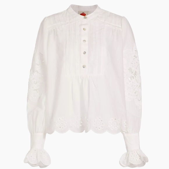 Farm Rio Off-White Long Sleeve Organic Cotton Blouse Medium NEW - Picture 2 of 8